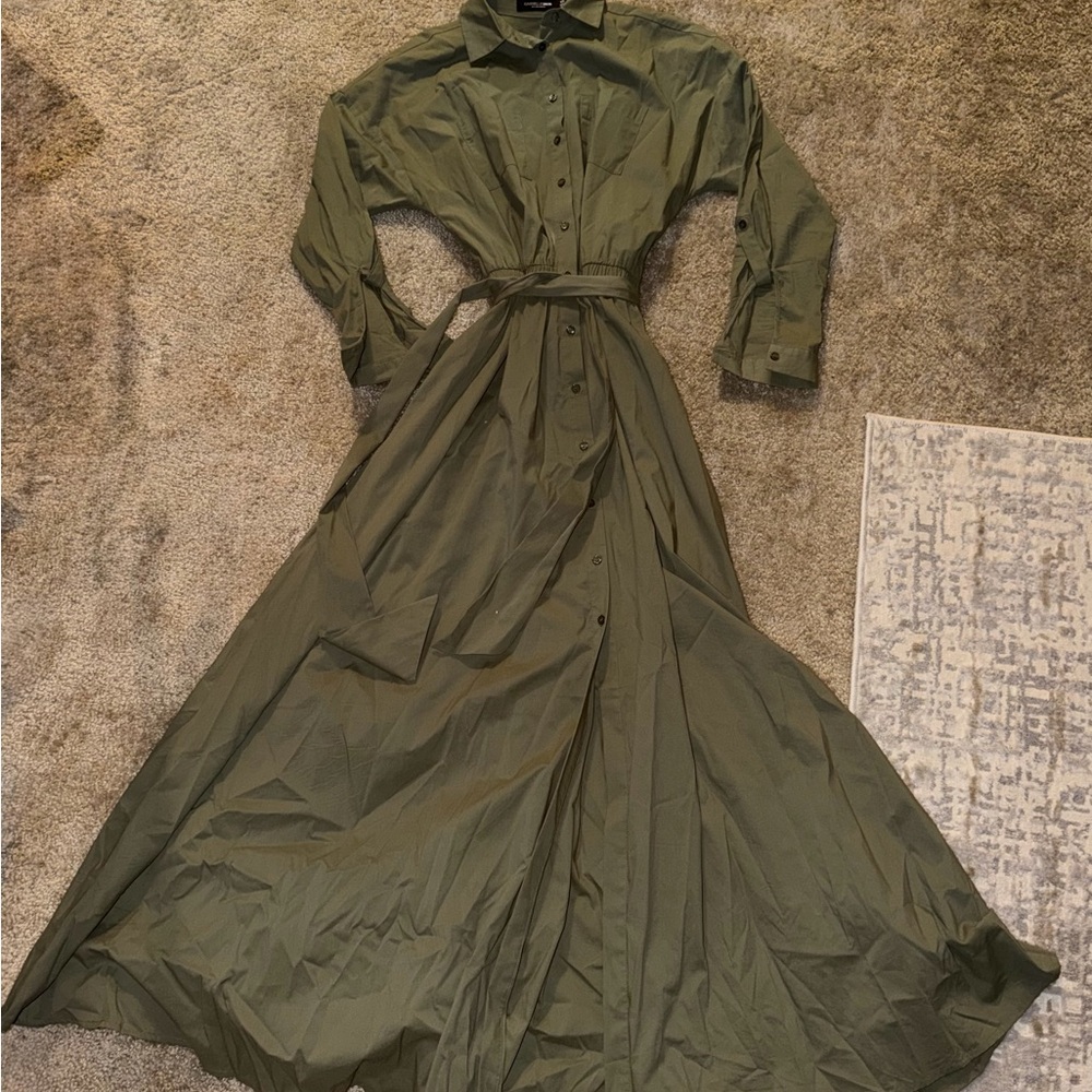 Elegant NY & CO Olive Long Sleeve Maxi Dress